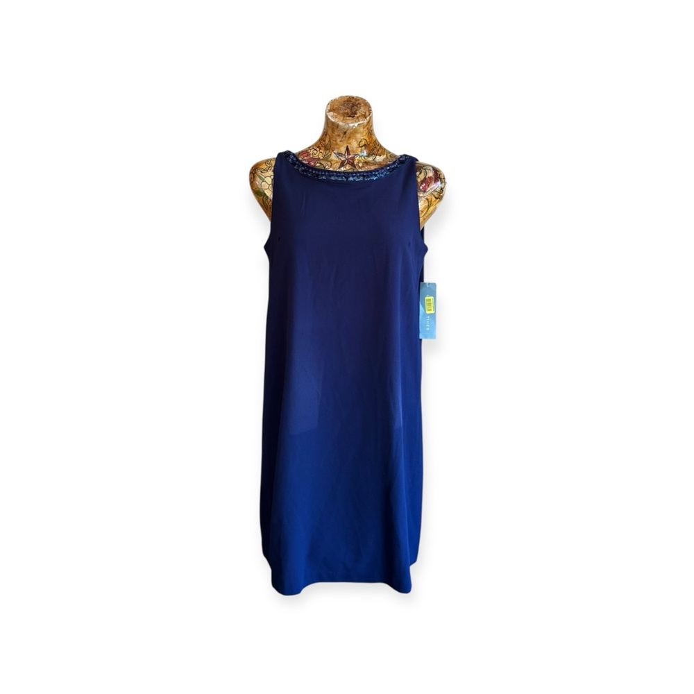 London Times Navy Sleeveless Mini Dress mod Chic navy Sz 6 small beaded